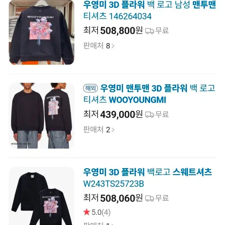 [BUNJANG] Wooyoungmi 3D Back Logo Flower Sweatshirt Black / 우영미 3D 백로고 플라워 맨투맨