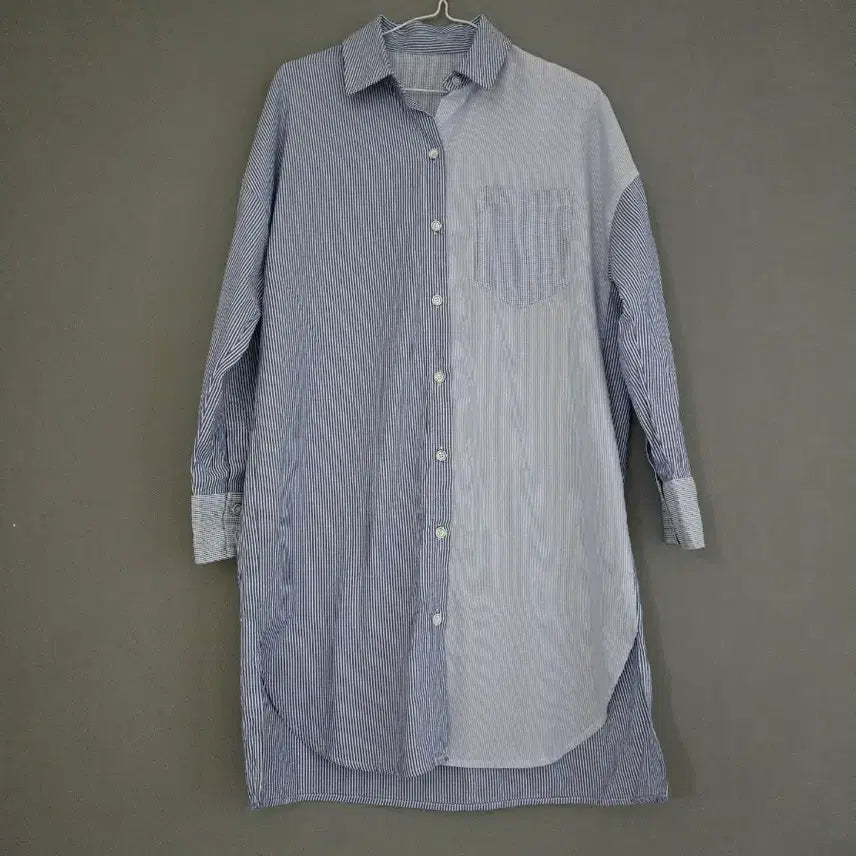 [SOLD OUT] 스트라이프 배색 롱 셔츠 원피스  77
