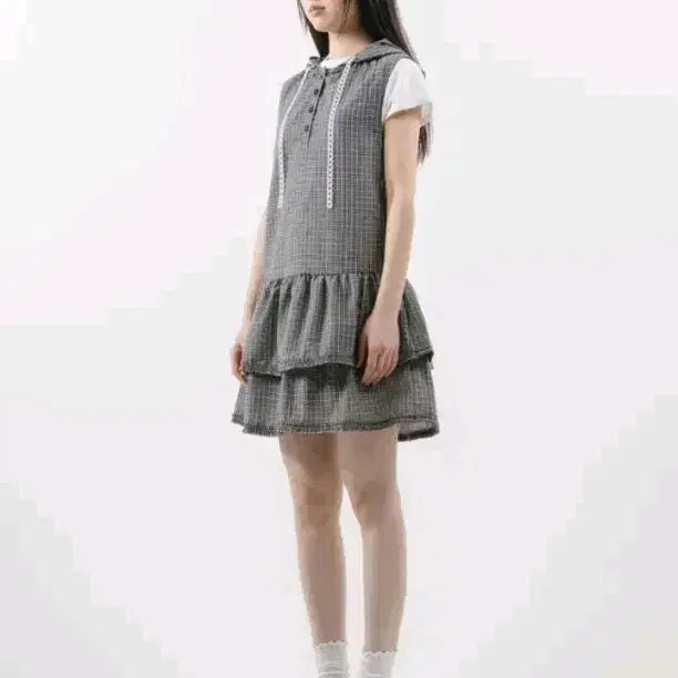 [BUNJANG] Duomio Check Mini Hooded Dress (Black) / 뚜오미오 체크 미니 후디드 드레스 (블랙 / 품절 상품)