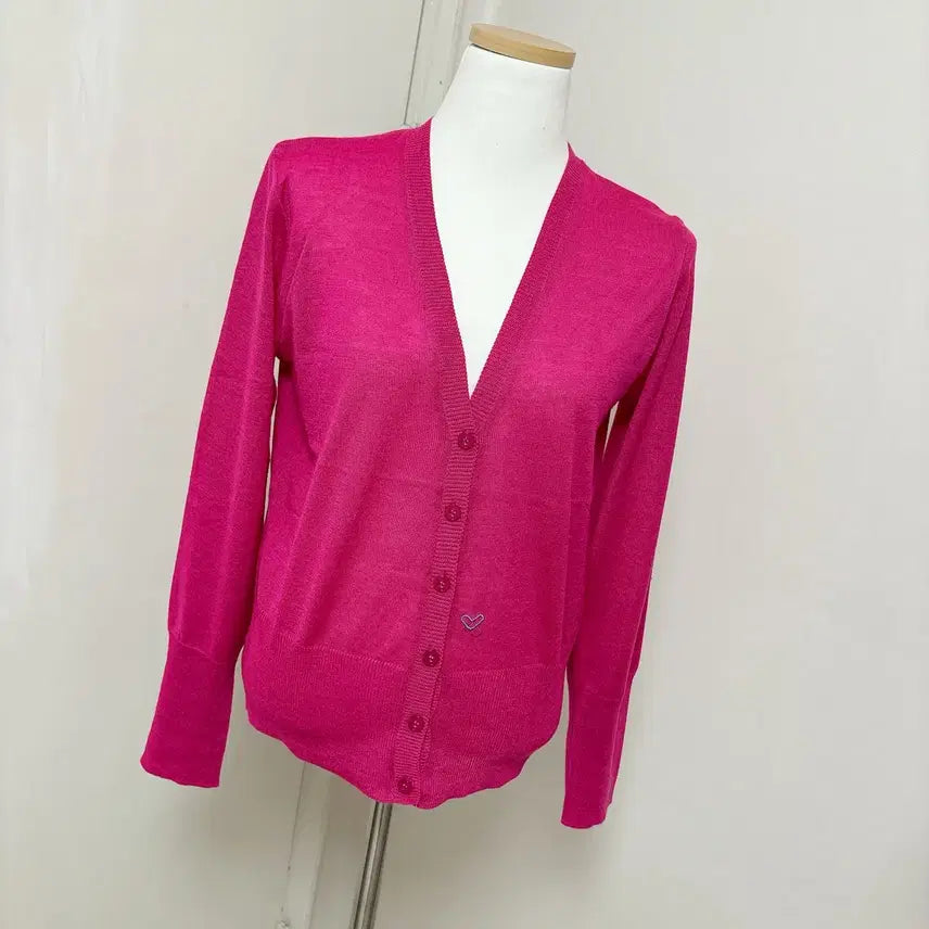 [BUNJANG] Loveclip Hot Pink Knit Cardigan / *새상품*핫핑크 얇은 니트 가디건 / 여름 에어컨용 / 봄 가디건