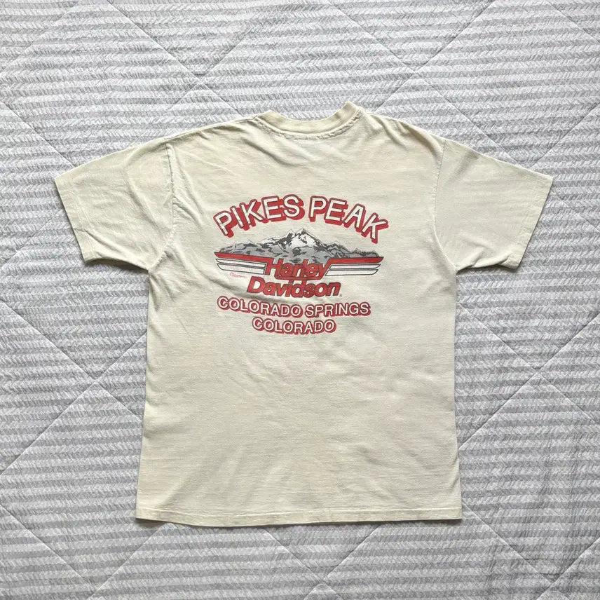 [BUNJANG] 80s Harley-Davidson Cream Cartoon Artwork T-Shirt / 80s 빈티지 할리데이비슨 반팔 티셔츠