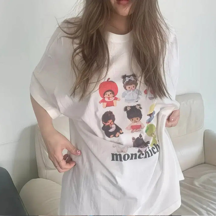 [BUNJANG] Monchhichi Printed Short Sleeve T-Shirt / 몬치치 프린팅 반팔