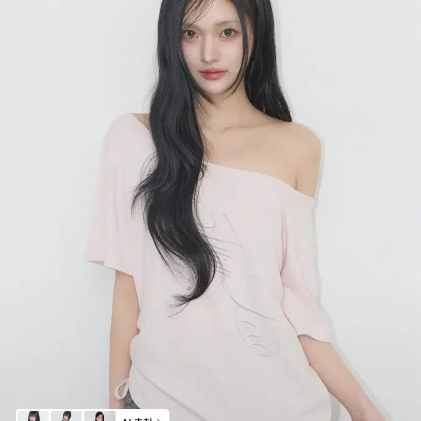 [BUNJANG] Illigo Ribbon String Open Shoulder T-Shirt Pink / 일리고 리본 스트링 오픈숄더 티셔츠 핑크