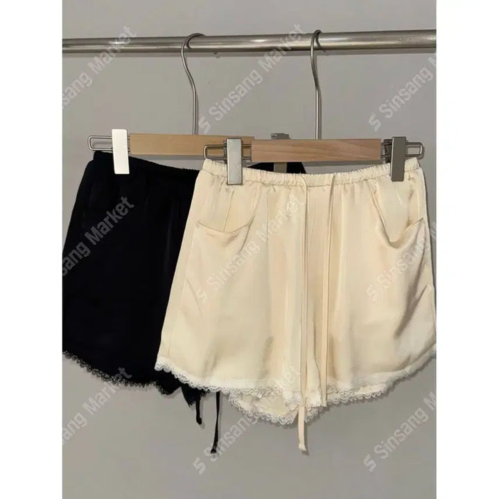 [BUNJANG] Satin Lace Banding Shorts / 새틴 레이스 밴딩 반바지 팬츠 숏츠 / 108