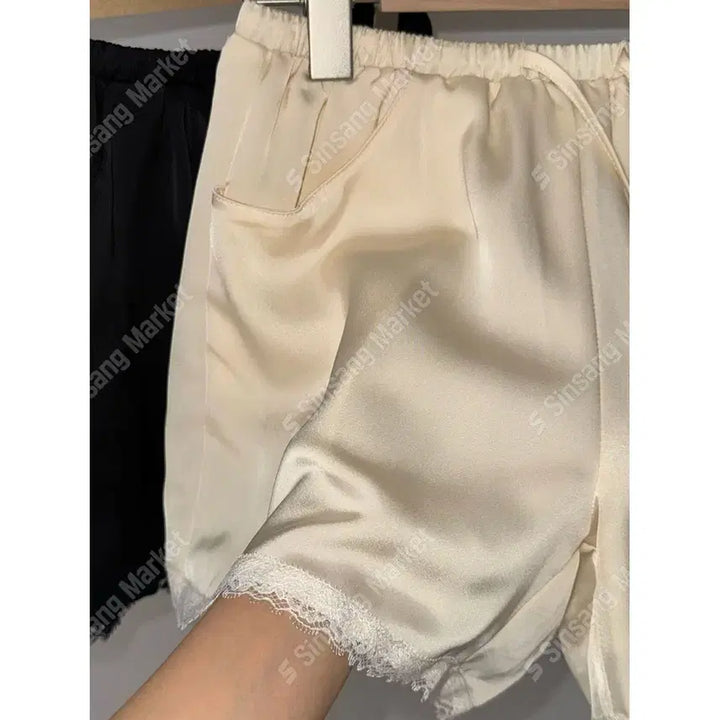[BUNJANG] Satin Lace Banding Shorts / 새틴 레이스 밴딩 반바지 팬츠 숏츠 / 108