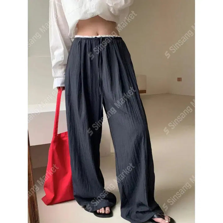 [BUNJANG] Ribbon Color-Block Frill Lace Wide Pants / 허리배색 프릴 레이스 와이드 바스락팬츠 / 109