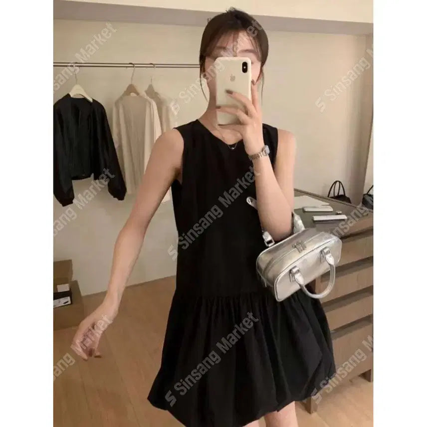 [BUNJANG] Run Pumpkin Shirring Nylon Mini Dress / 룬 펌킨 셔링 나일론 바스락 미니원피스 / 110