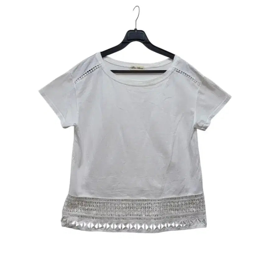 [BUNJANG] Premium Cotton Lace Round T-Shirt / 일본제품 고급 면 부분 레이스 라운드