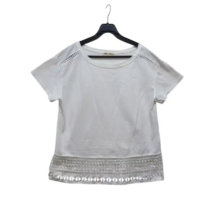 [BUNJANG] Premium Cotton Lace Round T-Shirt / 일본제품 고급 면 부분 레이스 라운드