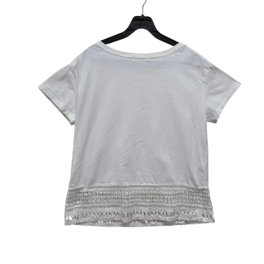 [BUNJANG] Premium Cotton Lace Round T-Shirt / 일본제품 고급 면 부분 레이스 라운드