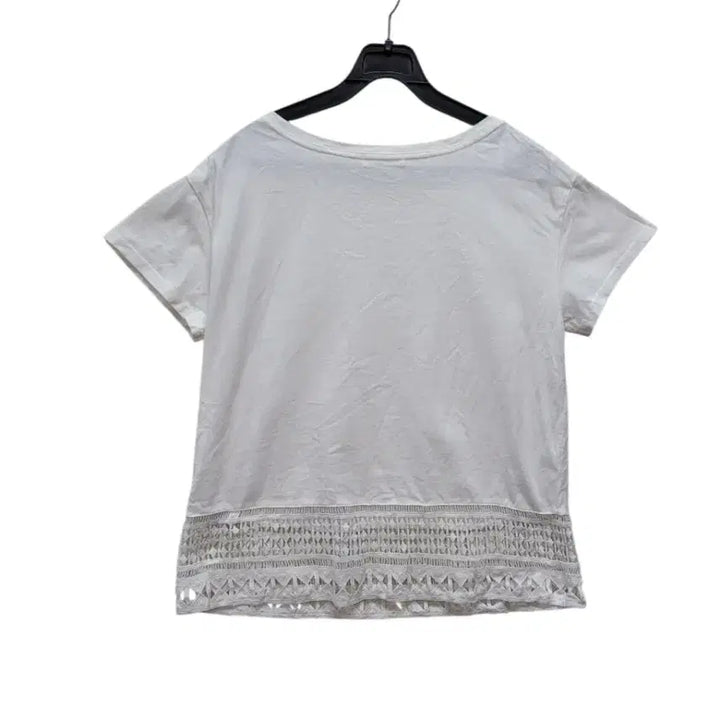 [BUNJANG] Premium Cotton Lace Round T-Shirt / 일본제품 고급 면 부분 레이스 라운드