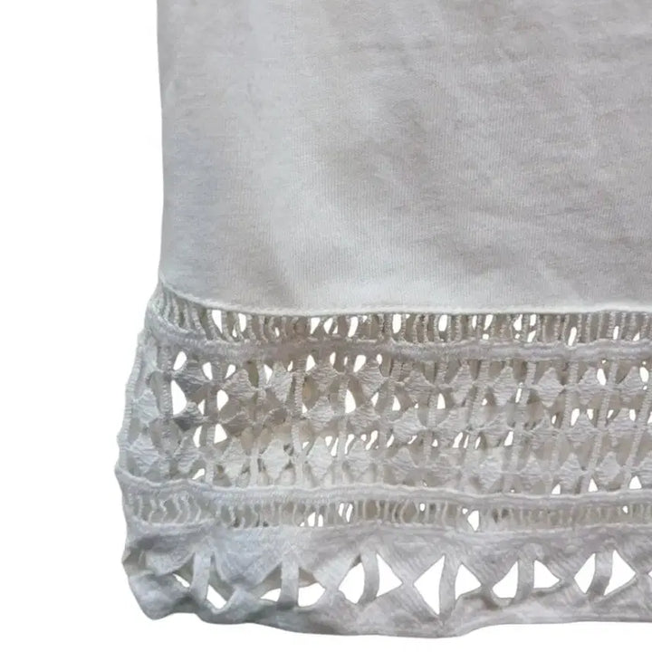 [BUNJANG] Premium Cotton Lace Round T-Shirt / 일본제품 고급 면 부분 레이스 라운드