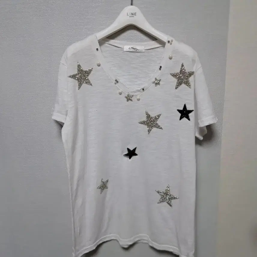 [BUNJANG] Estherplus Vintage Star Embellished Short-Sleeve T-Shirt / estherplus 빈티지 별 장식 반팔 티셔츠66~77