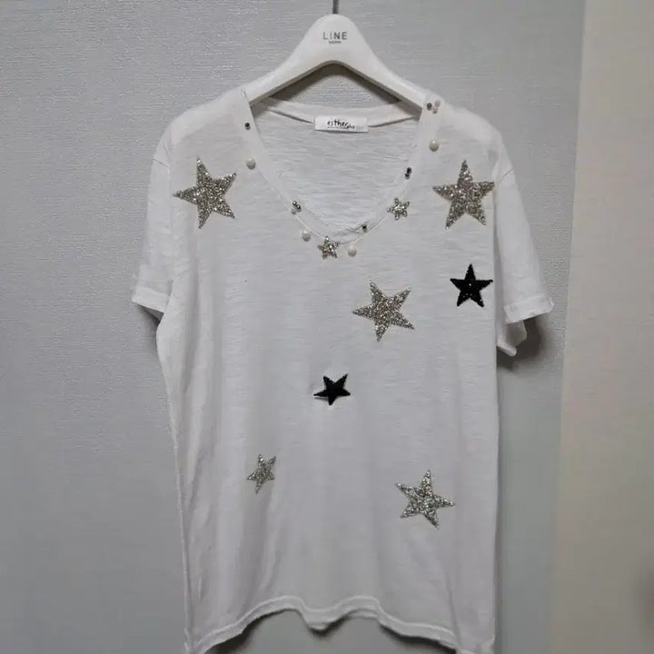 [BUNJANG] Estherplus Vintage Star Embellished Short-Sleeve T-Shirt / estherplus 빈티지 별 장식 반팔 티셔츠66~77