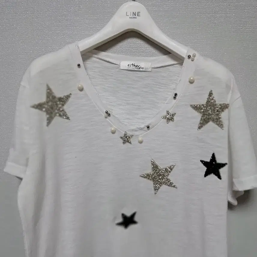 [BUNJANG] Estherplus Vintage Star Embellished Short-Sleeve T-Shirt / estherplus 빈티지 별 장식 반팔 티셔츠66~77