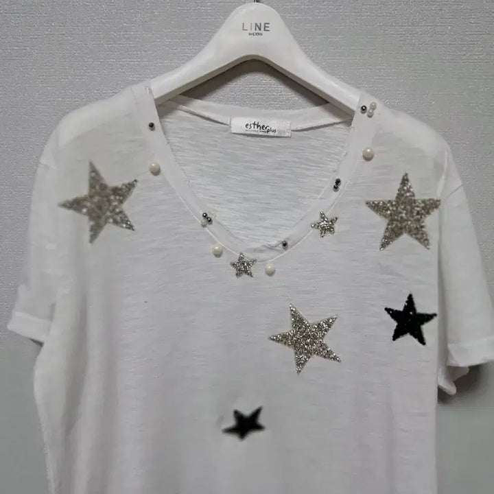 [BUNJANG] Estherplus Vintage Star Embellished Short-Sleeve T-Shirt / estherplus 빈티지 별 장식 반팔 티셔츠66~77