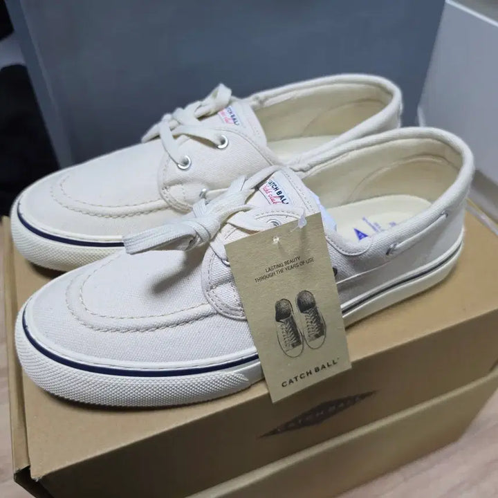 [BUNJANG] Catchball Taped Boat Shoes Ecru / 캐치볼 y-01 에크루 테이프드 보트슈즈