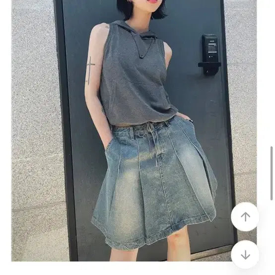 [BUNJANG] Ablie Pleated Medium Wash Midi Skirt / 에이블리 플리츠 중청 미디스커트