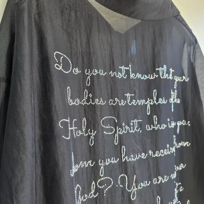 [BUNJANG] Romantic Lettering See-Through Crop Shirt Blouse / 로맨틱 레터링 시스루 크롭 셔츠 블라우스