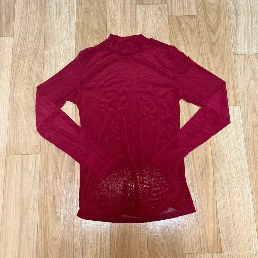[BUNJANG] Burgundy See-Through Long-Sleeve Turtleneck Top / 버건디 시스루 긴팔 티셔츠