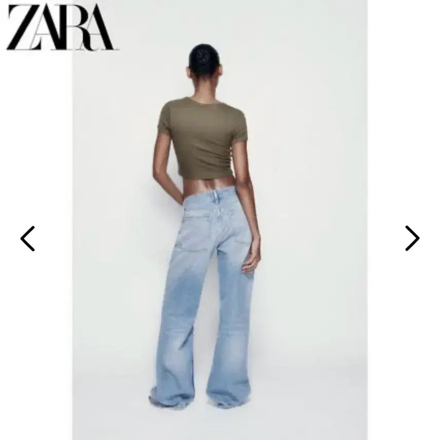 [BUNJANG] Zara Khaki Cropped Short-Sleeve T-Shirt / ZARA 카키 크롭 반팔티