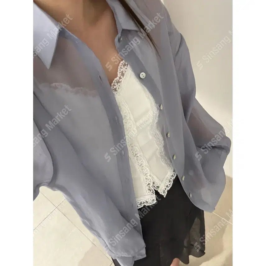[BUNJANG] Lightweight Slit Shirt / 살안타템 얇은 트임셔츠 남방 오버핏 쉬폰셔츠 / 114