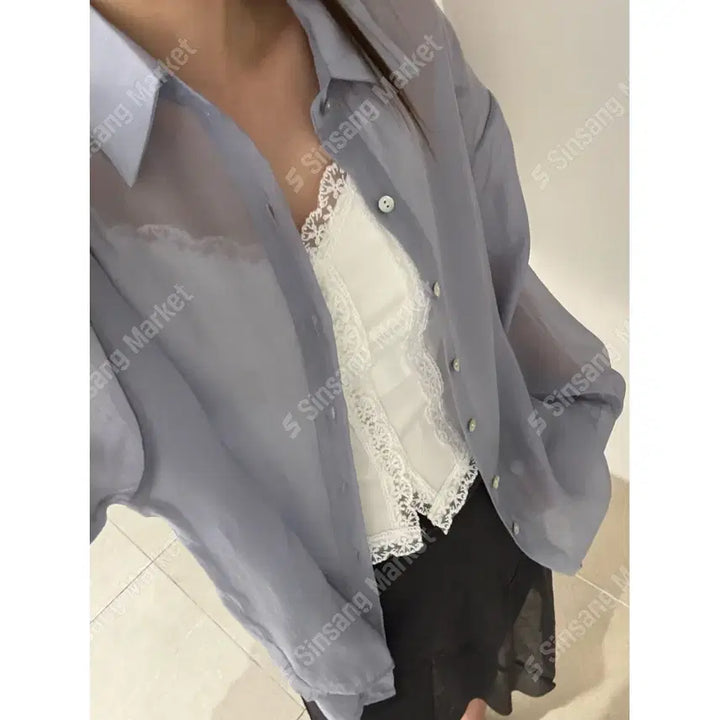[BUNJANG] Lightweight Slit Shirt / 살안타템 얇은 트임셔츠 남방 오버핏 쉬폰셔츠 / 114