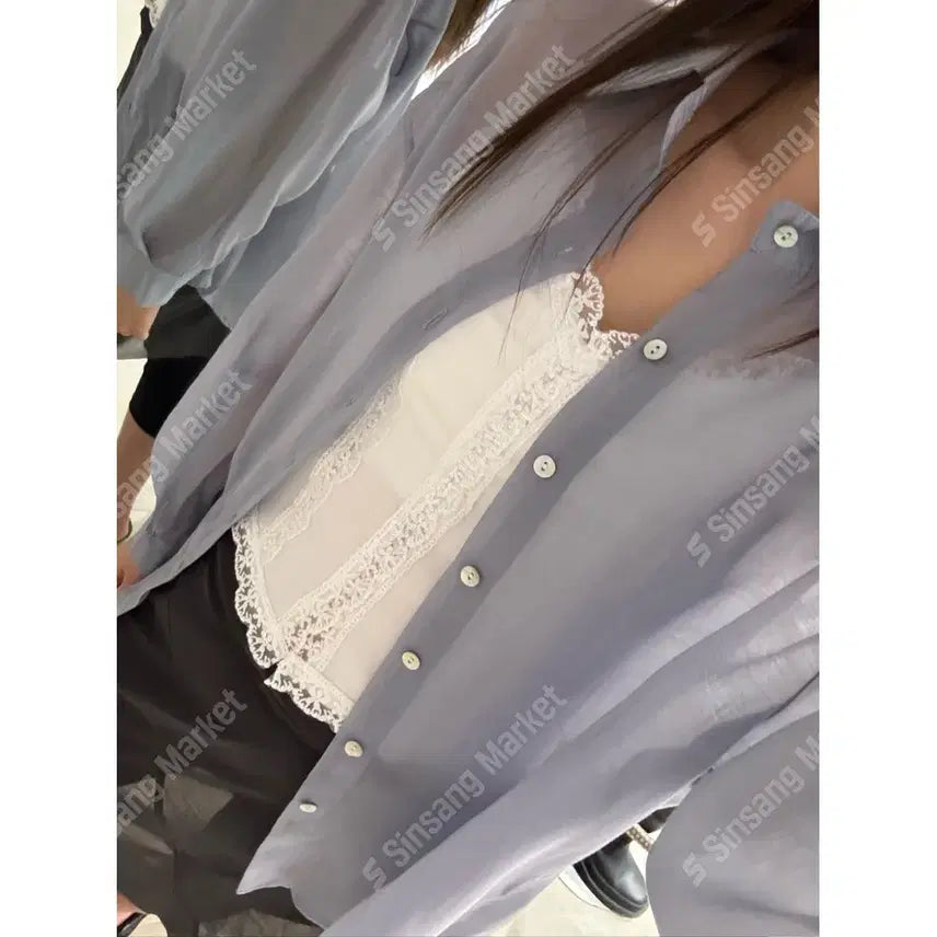 [BUNJANG] Lightweight Slit Shirt / 살안타템 얇은 트임셔츠 남방 오버핏 쉬폰셔츠 / 114