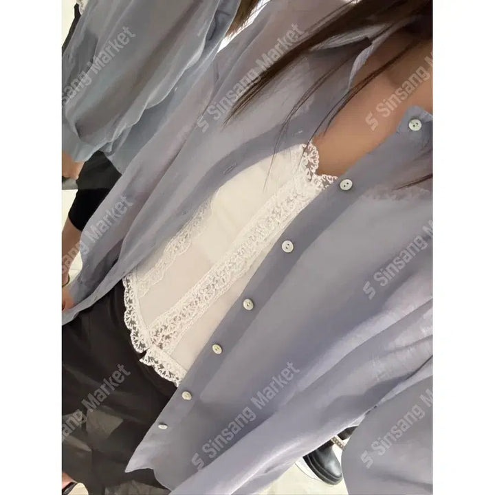 [BUNJANG] Lightweight Slit Shirt / 살안타템 얇은 트임셔츠 남방 오버핏 쉬폰셔츠 / 114