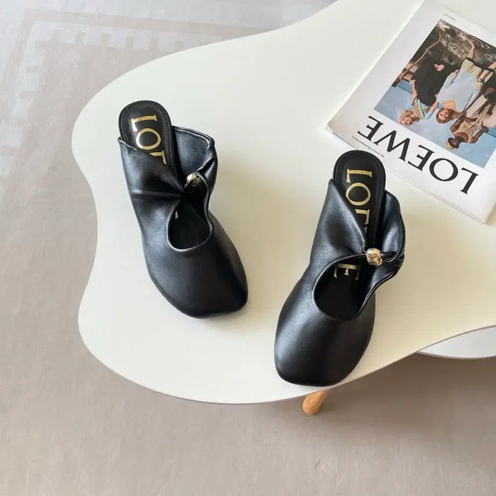 [BUNJANG] Loewe Napa Lambskin Pebble Mules Black 4.5cm Heel / 로에베 나파 램스킨 페블 뮬 블랙 4.5cm