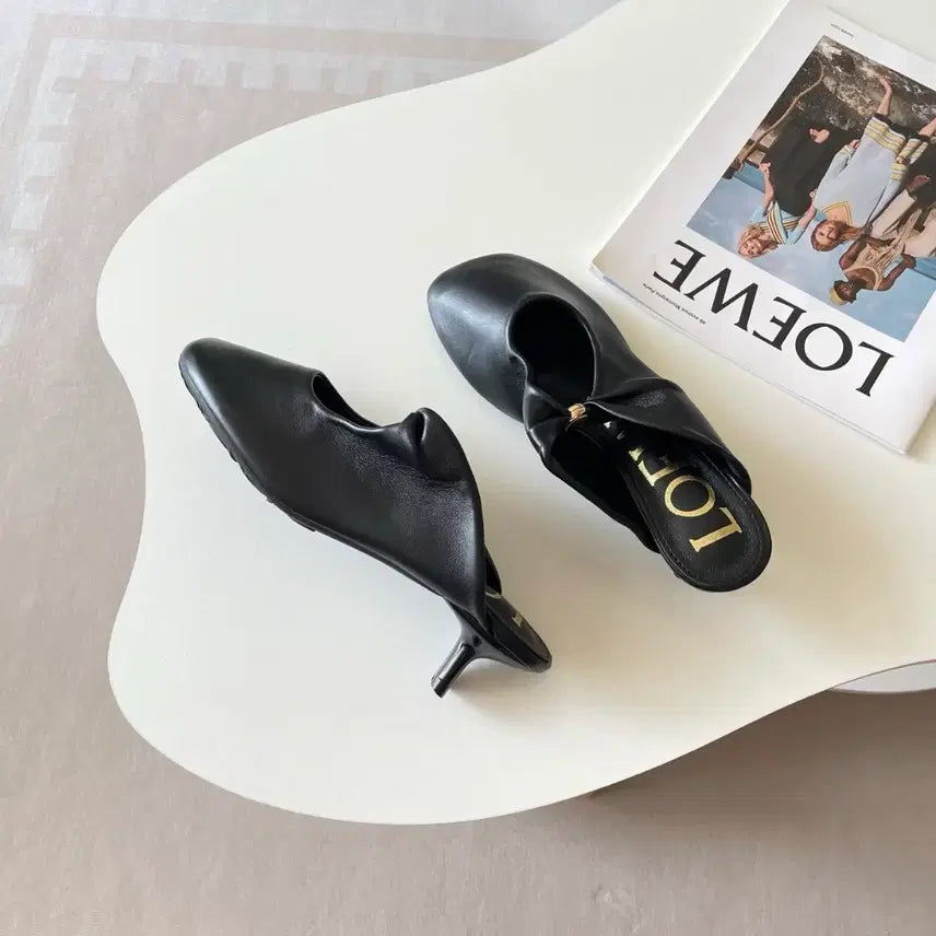 [BUNJANG] Loewe Napa Lambskin Pebble Mules Black 4.5cm Heel / 로에베 나파 램스킨 페블 뮬 블랙 4.5cm