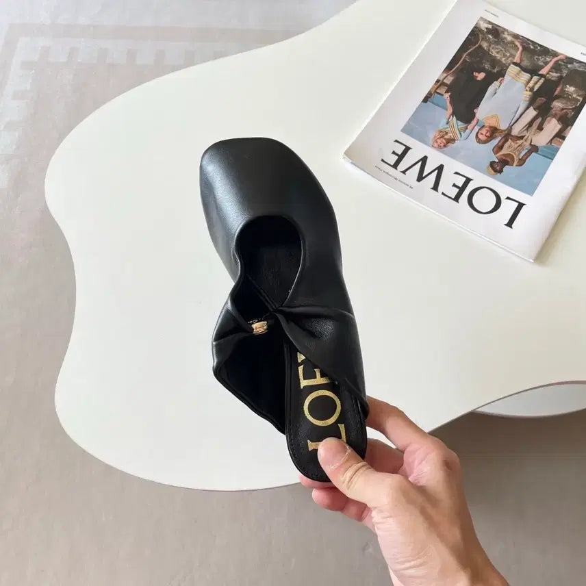 [BUNJANG] Loewe Napa Lambskin Pebble Mules Black 4.5cm Heel / 로에베 나파 램스킨 페블 뮬 블랙 4.5cm