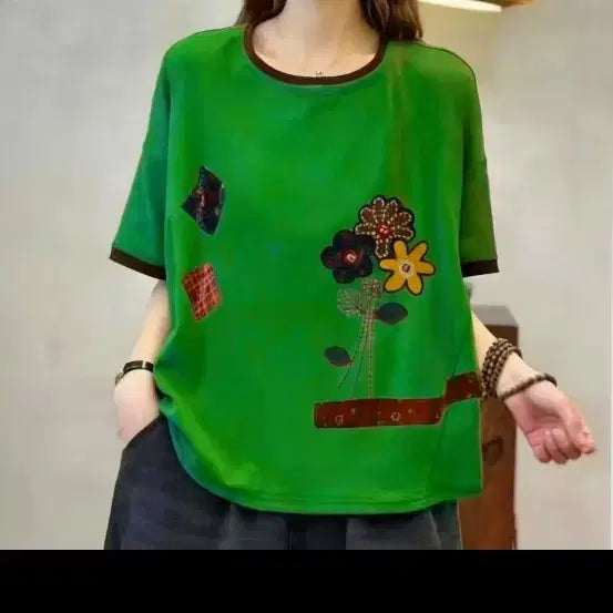 [BUNJANG] Patchwork Flower Short-Sleeve T-Shirt / 패치워크 플라워 반팔티 (새상품)