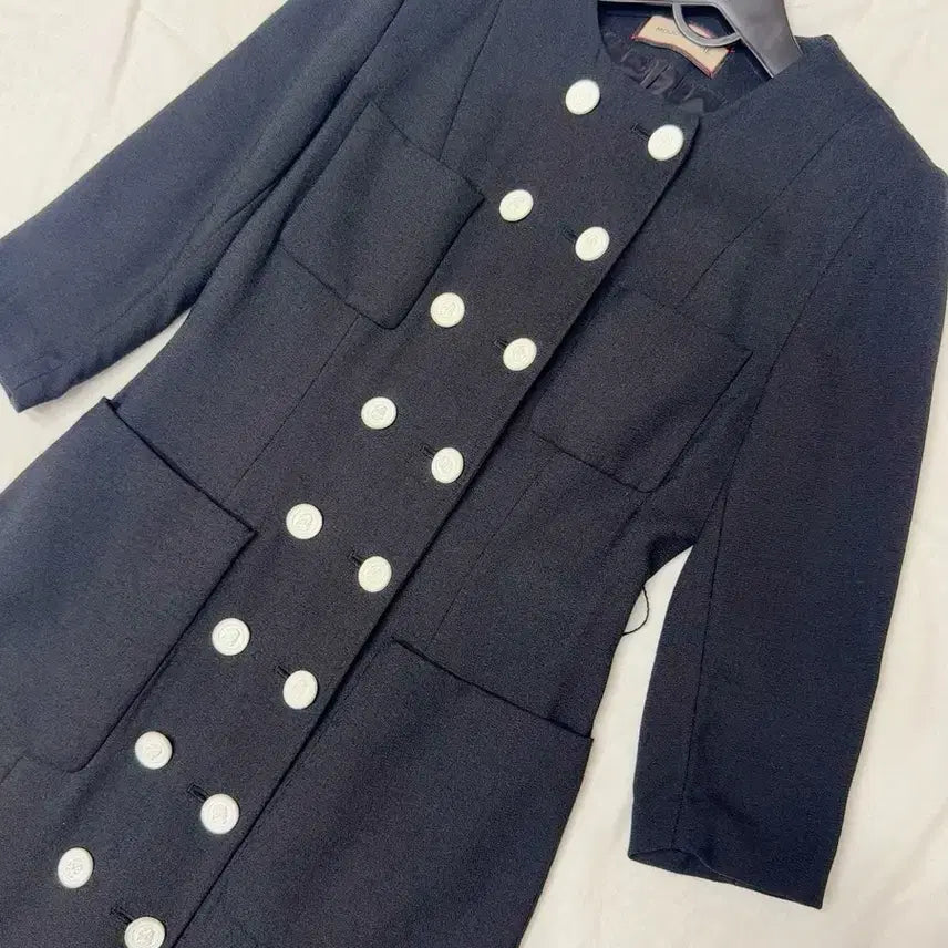 [BUNJANG] MOJO.S.FINNE Black Double-Button Long Jacket Dress / 모조에스핀 블랙 더블 화이트 버튼 7부 롱자켓형 원피스