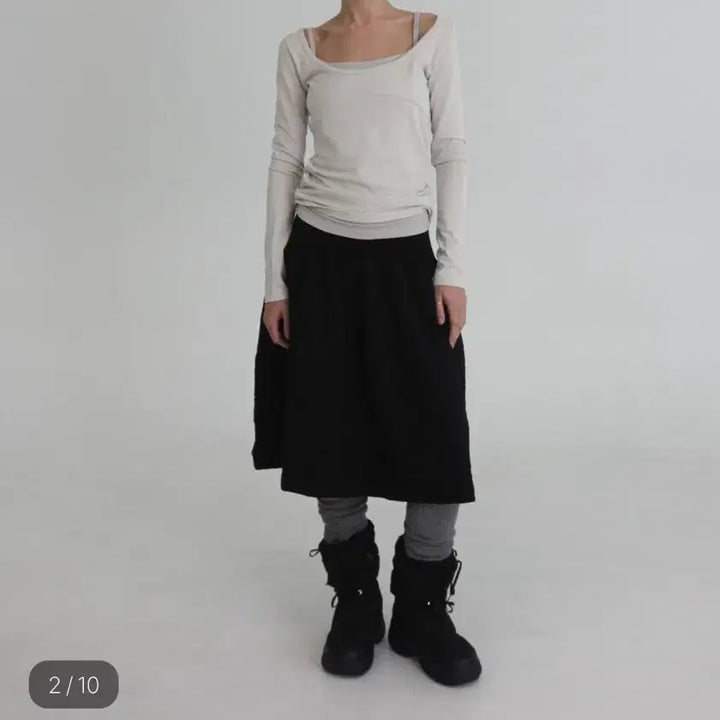 [BUNJANG] Amour Shy Banding Midi Skirt Jacquard Black / 아모르샤이 BANDING MIDI SKIRT JACQUARD BLACK