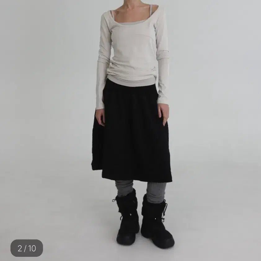 [BUNJANG] Amour Shy Banding Midi Skirt Jacquard Black / 아모르샤이 BANDING MIDI SKIRT JACQUARD BLACK