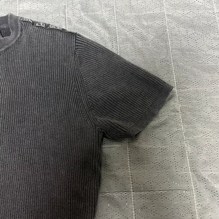 [BUNJANG] Black Ribbed Henley Short Sleeve T-Shirt / (새상품)머슬핏 피그먼트 핸리넥 반팔 티