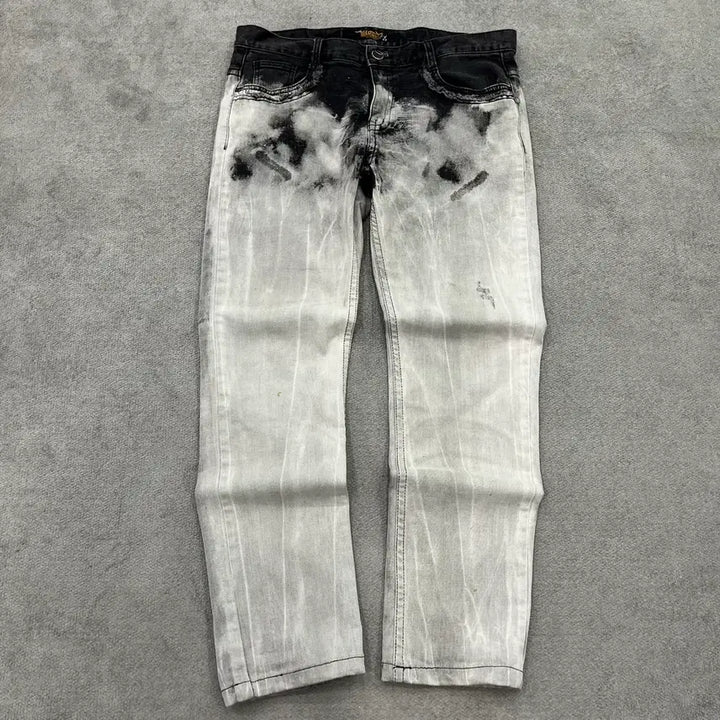[BUNJANG] Cloud72 Leather Patchwork Denim Pants / 34 cloud72 레더 스컬 패치워크 데님팬츠