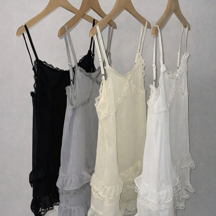 [BUNJANG] Chiffon Frill Layered Slip Mini Dress / 안감O 쉬폰프릴 레이어드 슬립 미니원피스 / 120