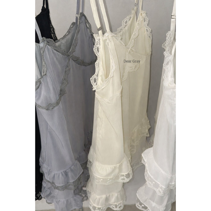 [BUNJANG] Chiffon Frill Layered Slip Mini Dress / 안감O 쉬폰프릴 레이어드 슬립 미니원피스 / 120