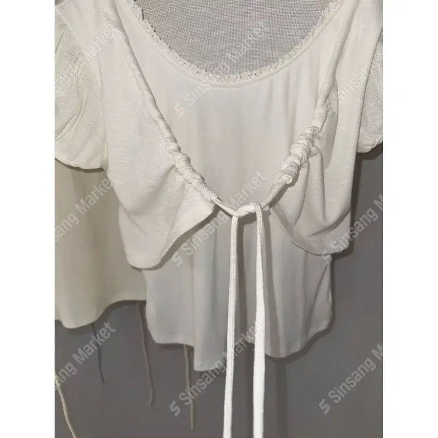 [BUNJANG] Puff Sleeve Ribbon Lace Bolero Cardigan / 퍼프 리본 반팔 레이스 볼레로 가디건 / 121