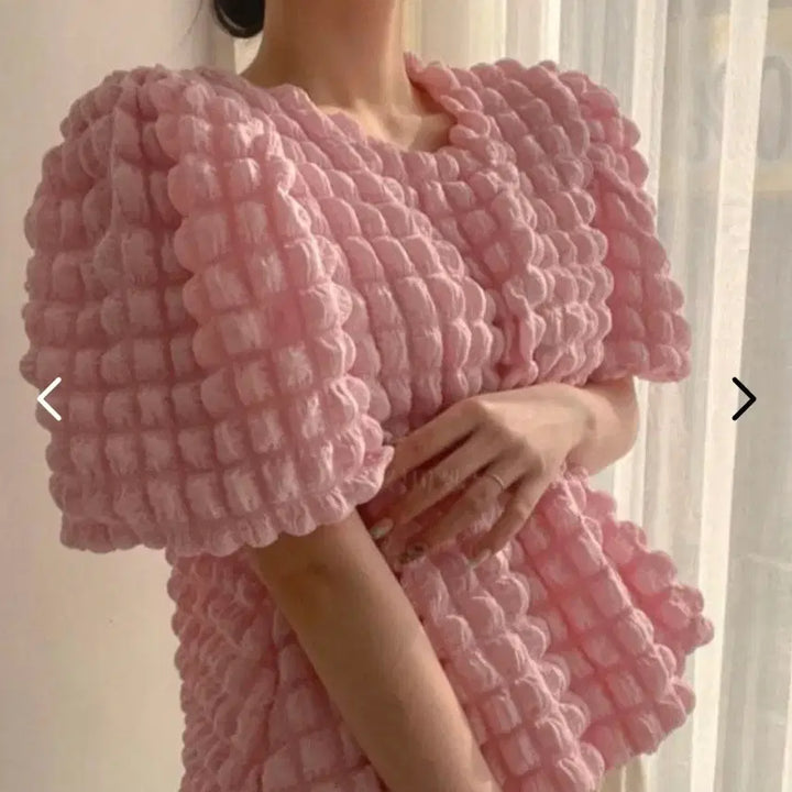 [BUNJANG] Devie J Pink Bubble Cloud Blouse Puff Short Sleeve / 데블제이 핑크 버블 구름 블라우스 퍼프 반팔