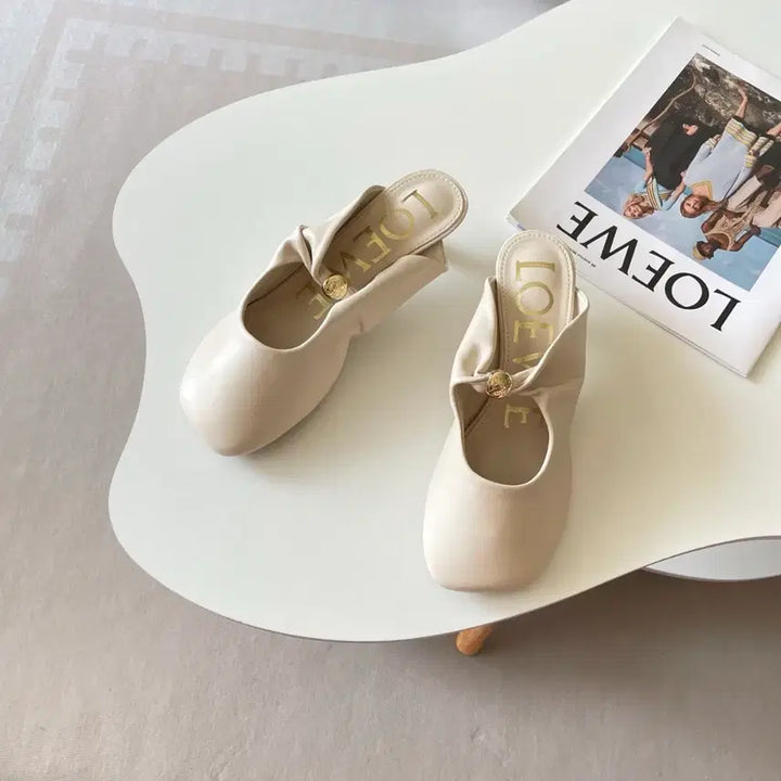 [BUNJANG] Loewe Pebble Mule Low Heel Sandals (4.5cm) / 로에베 크림 페블 뮬 낮은 굽 샌들 4.5cm