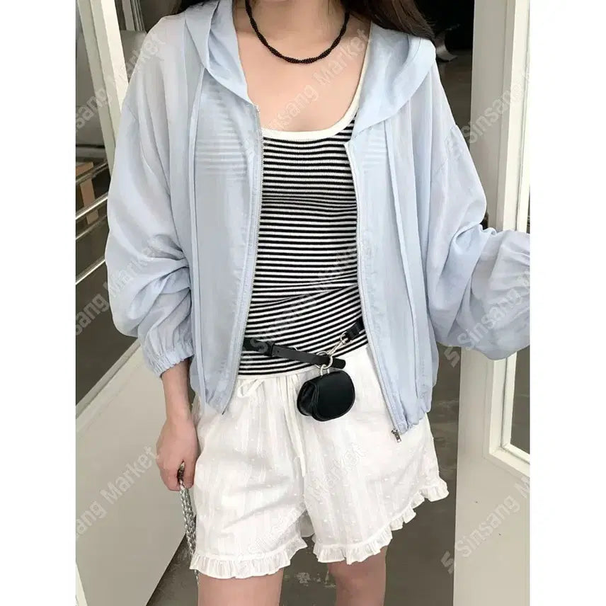 [BUNJANG] Sheer Lightweight Summer Field Jacket Hoodie Zipper / 시스루 얇은 여름 야상 점퍼 집업 후드자켓 / 122