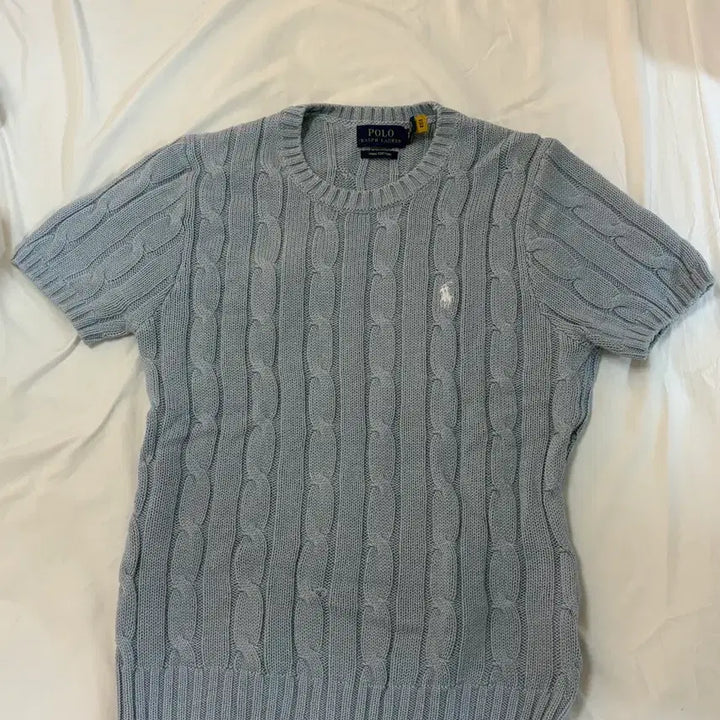 [BUNJANG] Polo Ralph Lauren Cable Knit Short Sleeve Sweater Pale Blue / 폴로 랄프로렌 케이블 반팔 니트 페일블루