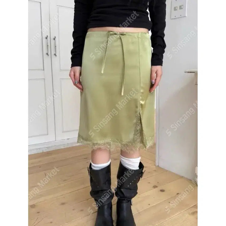 [BUNJANG] Satin Lace H-Line Mini Skirt / 새틴 레이스  H라인 미니스커트 / 124