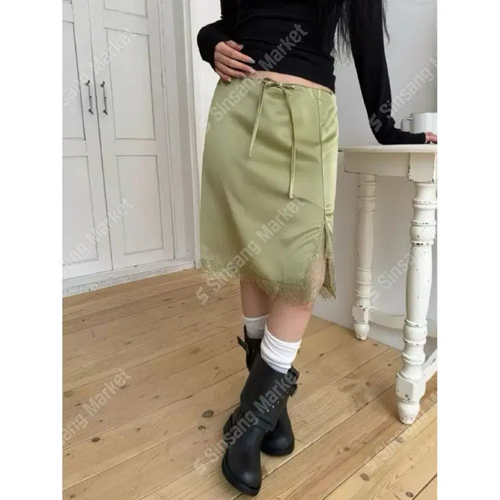 [BUNJANG] Satin Lace H-Line Mini Skirt / 새틴 레이스  H라인 미니스커트 / 124