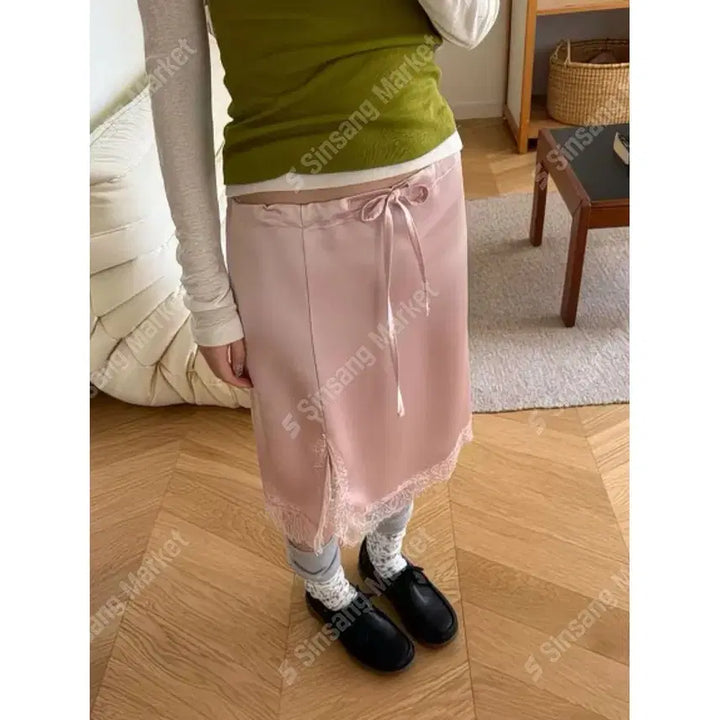 [BUNJANG] Satin Lace H-Line Mini Skirt / 새틴 레이스  H라인 미니스커트 / 124