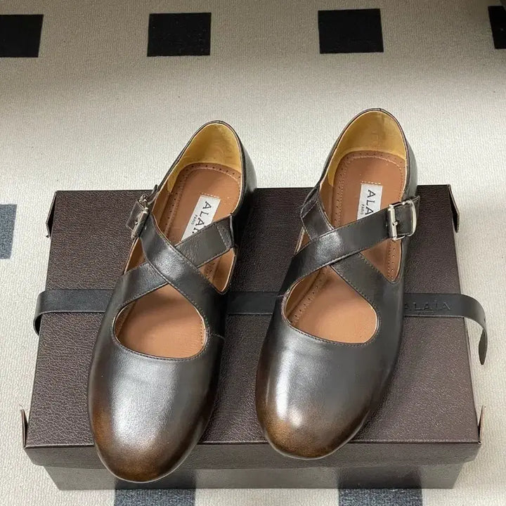 [BUNJANG] Alaïa Brown Leather Ballerina Flats / 알라이아 브라운 가죽 발레리나 플랫