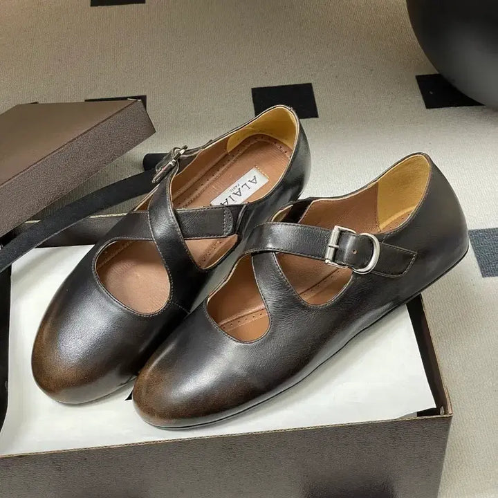 [BUNJANG] Alaïa Brown Leather Ballerina Flats / 알라이아 브라운 가죽 발레리나 플랫